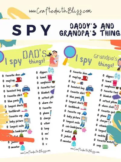 "I Spy Grandpa's Things" Free Printable Scavenger Hunt Activity for Grandparents Day (via Crafted with Bliss)