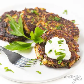 EASY ITALIAN KETO LOW CARB ZUCCHINI FRITTERS Recipe + Photo by Wholesome Yum