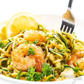 LOW CARB KETO SHRIMP SCAMPI WITH ZUCCHINI NOODLES Recipe + Photo by Wholesome Yum