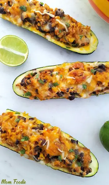 Vegetarian Southwest Zucchini Boats Recipe + Photo via MOMFOODIE.COM
