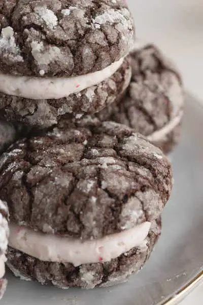 Chocolate Crinkle Whoopie Pies with Peppermint Buttercream Filling