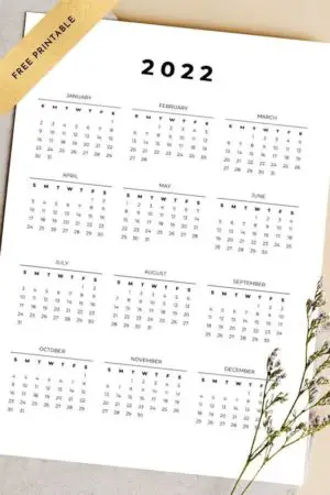 Free 2022 Calendar Printable One Page Yearly