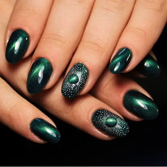 Glossy 3D Emerald Green Christmas Nails