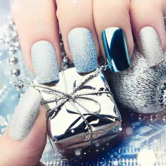 Icy Metallic Blue Acrylic Christmas Nails