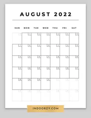 Free Minimal August 2022 Calendar Printable PDF