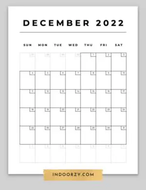 Free Minimal December 2022 Calendar Printable PDF