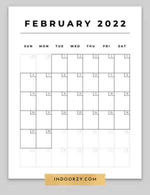 Free Minimal February 2022 Calendar Printable PDF