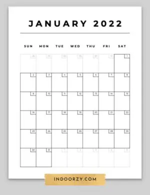 Free Minimal January 2022 Calendar Printable PDF