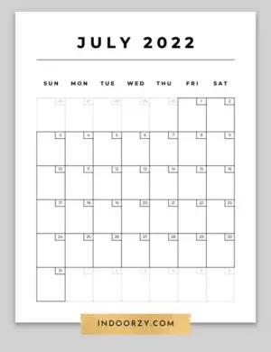 Free Minimal July 2022 Calendar Printable PDF