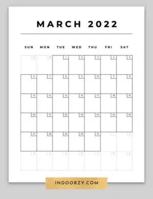 Free Minimal March 2022 Calendar Printable PDF