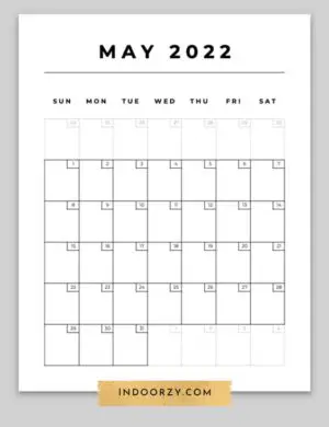 Free Minimal May 2022 Calendar Printable PDF