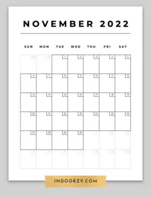 Free Minimal November 2022 Calendar Printable PDF
