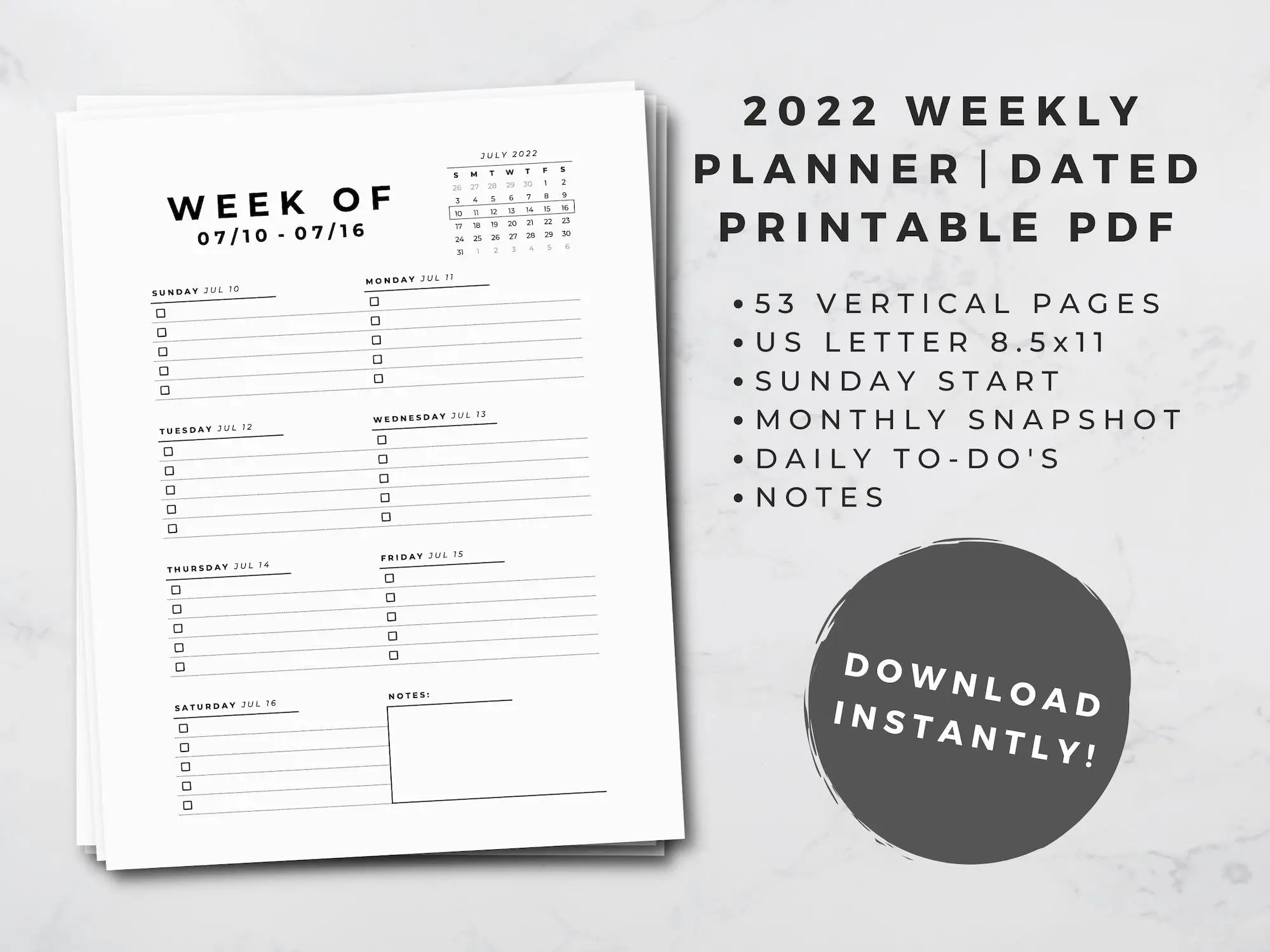 2022 Weekly Printable Calendar To Do List 
