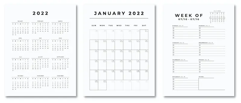 2022 Printable Calendars! Minimalist Yearly, Weekly, Monthly