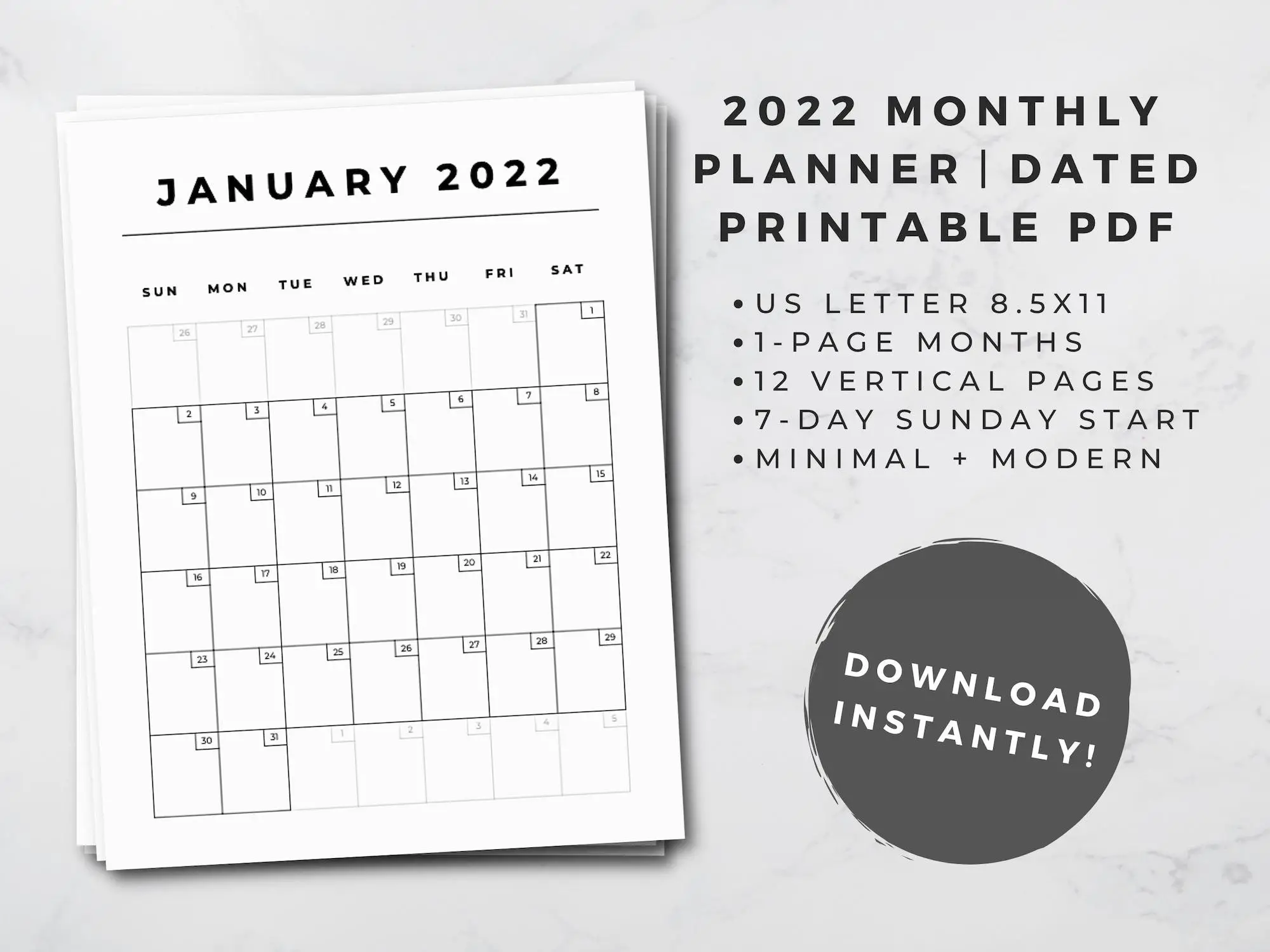 Printable 2022 Calendar by Month 