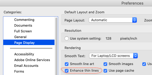 Adobe Acrobat Reader "Enhance Thin Lines" Setting