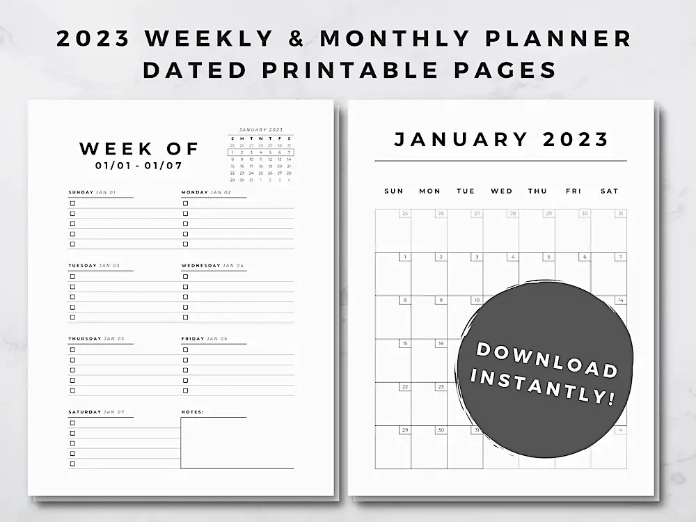 2023 Weekly + Monthly Calendar Bundle