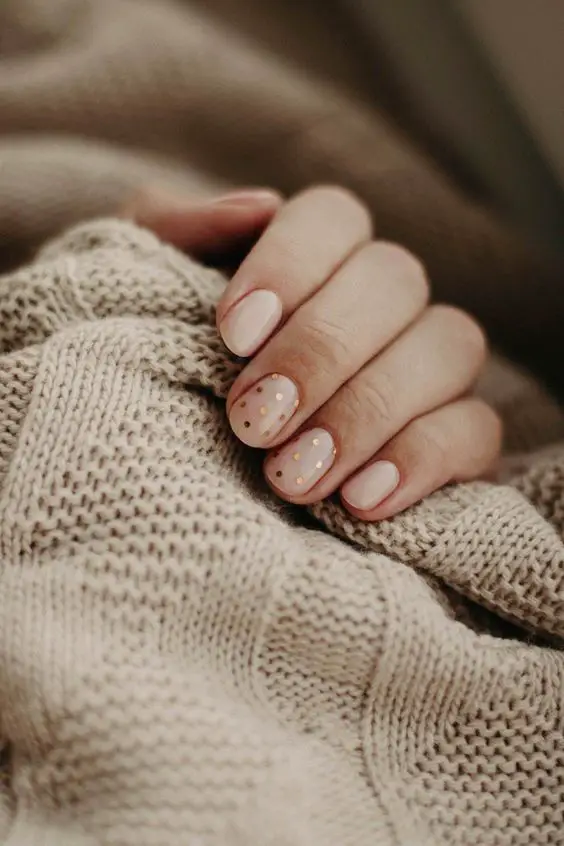 Sheer Pink with Gold Glitter Accents Short Rounded Sweater Weather Nails